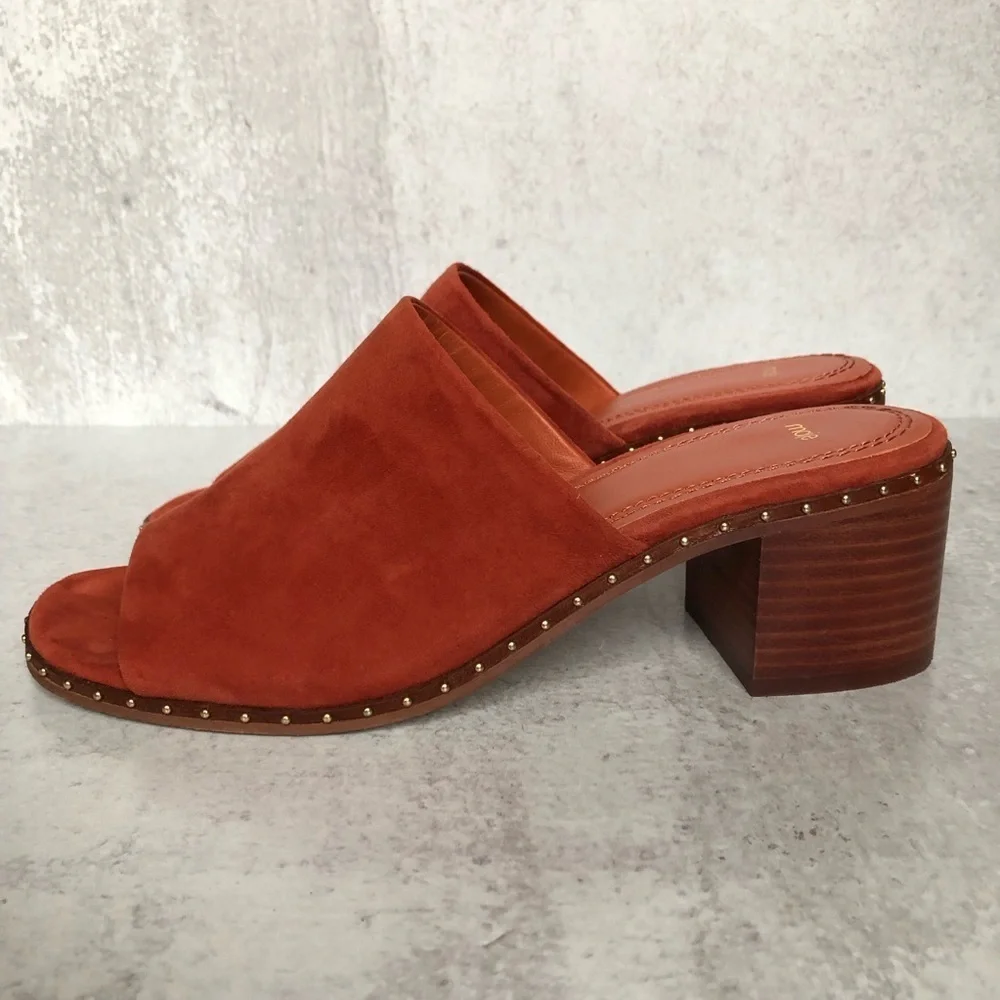 Maje Wave Suede Leather Studded Mules Terracotta EU 39 - Picture 5 of 14